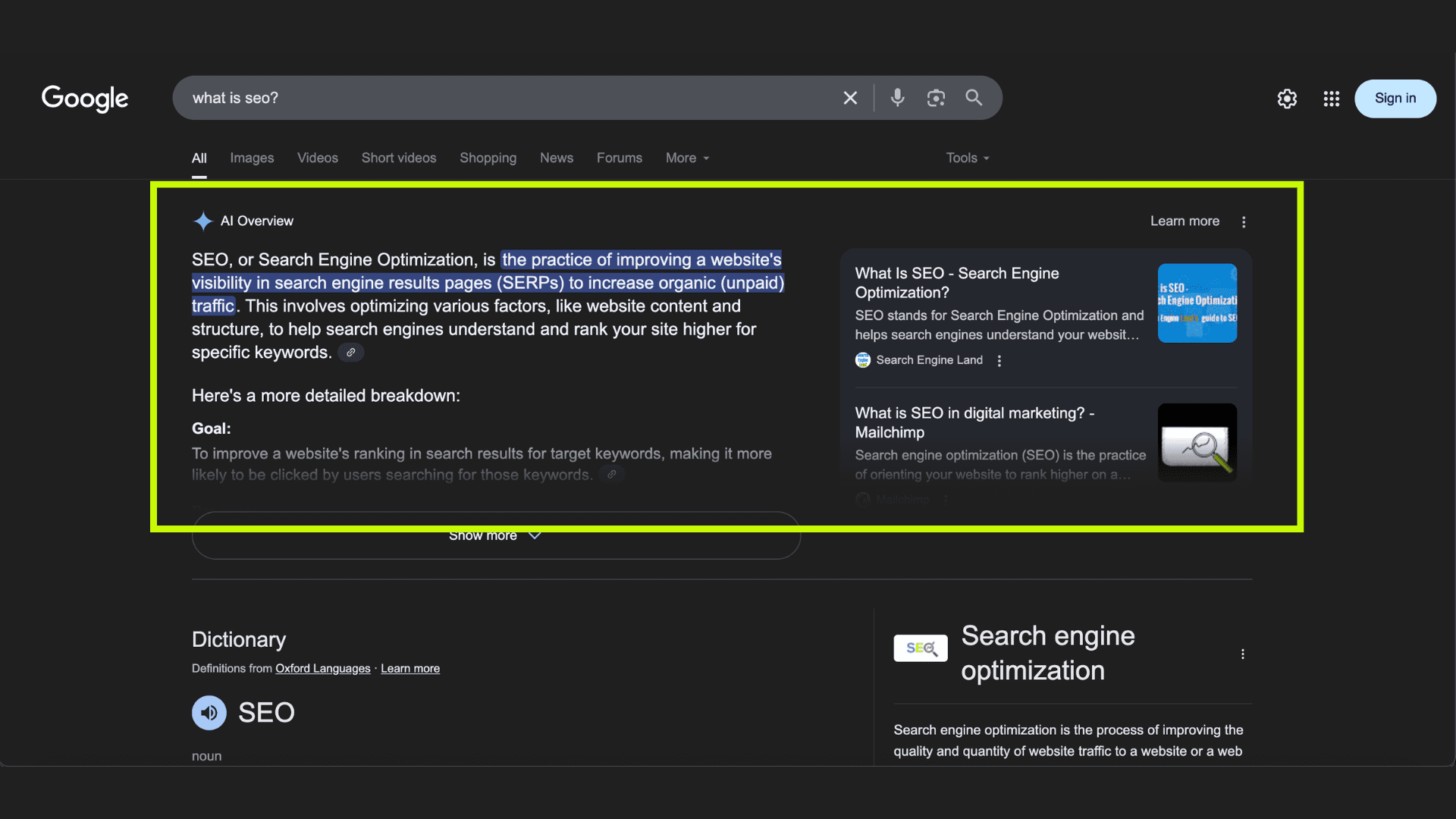 AI Overviews in search results